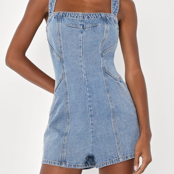 Lulus Pants - Backless Denim Romper (NWT)